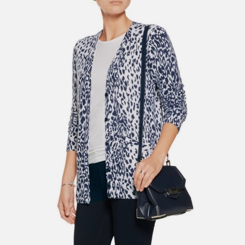 Equipment Femme | Sullivan Cashmere Cardigan Blue Cream Leopard Size‎ L